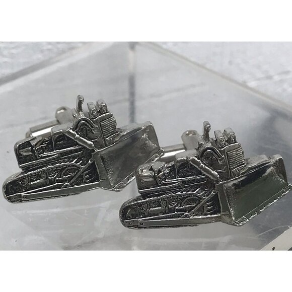 Vtg CATERPILLAR D7C BULLDOZER Tractor Advertising Machinery 80s Cuff Links DOZER - Picture 2 of 5